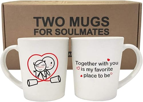 BoldLoft When in Love - Tazas de café para parejas, regalos para él y para ella para aniversario, boda, cumpleaños