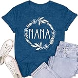 SUWATOIN Womens Nana Shirts Grandma Life T-Shirt Funny Mothers Day Tee Top Cute Letter Print Short Sleeve Blue