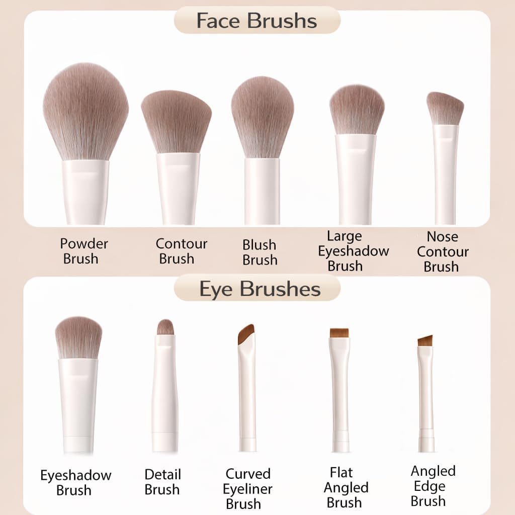 10-Piece Makeup Brush Set, Soft Synthetic Bristles, Face & Eye Makeup Brushes Kit with Powder, Foundation, Blush, Eyeshadow & Blending Brushes for Daily Makeup with white case