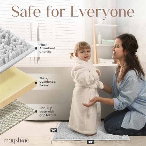 Image of Standard Plush Shaggy Chenille Bath Mat 32 inchx20 inch Extra Soft, Super Absorbent, Non-Slip Bathroom Rug | Fluffy Microfiber, Area Rug Sets for Bathroom Floor, Kitchen, Living Room | 32 inchx20 inch | White