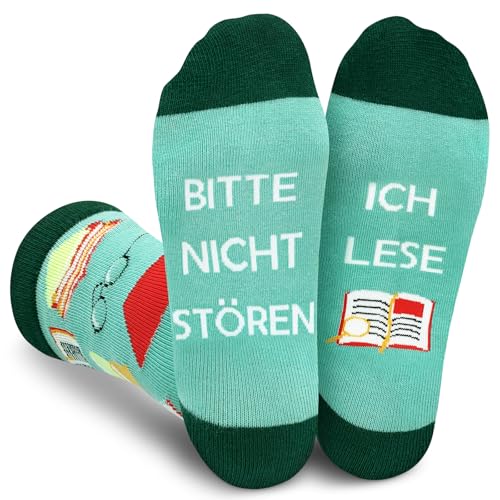 Gemtte Geschenke für Leseratten, Lustige Socken mit Spruch Bitte Nicht Stören, Ich Lese, Geschenkidee Lehrer Buchliebhaber Teenager, Funny Socks Damen Herren Weihnachten Adventkalender Füllung