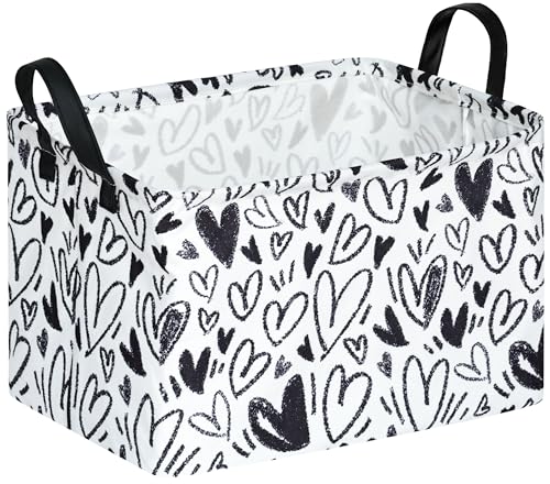Image of Valentine's Day Gift Basket Rec Black Heart Print Box Hamper Storage Basket Collapsible Organizer Bin Gift Shelf Baskets for Home and Kitchen