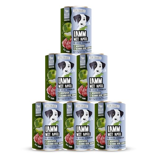 TIERLIEBHABER – Hundefutter Nass 400g 6X Lamm mit Apfel – Von Tierärzten entwickelt – Nassfutter Hund mit 91% Fleischanteil – Dog Food als Hundenassfutter 400g Dosen