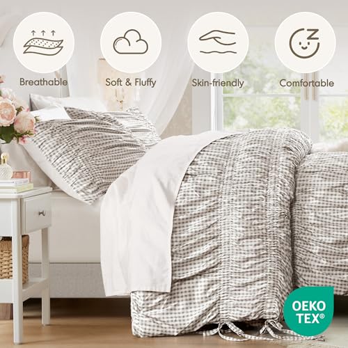 Image of Intelligent Design Ruched Shabby Chic Brown King Comforter Set, 3pc | Girls Bedding Set, French Country, All Season Down Alternative, Cozy, Machine Washable, Lightweight, Breathable