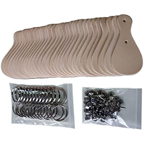 Upon Leather - 30 Pack Key Fob Kits | Vegetable Tanned Tooling Leather | Key Rings and Double Cap Rivets Included | DIY Easy to Tool Carve engrave Paint dye or Stamp Cover