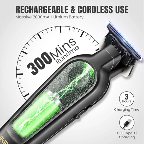 Image of VGR 995 Professional Hair Trimmer for Men | Zero Gap T-Blade, 2-Speed Turbo Mode, 2000mAh Battery, 300-Minute Runtime, USB-C Fast Charging, Quiet Precision Trimmer