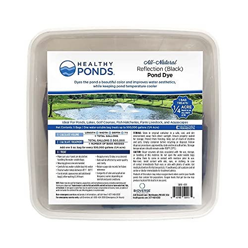 Healthy Ponds Pond Water Dye, Reflection (Black), 5 x 5 oz Water Soluble Bags, Treats up to 2.5 Million Gallons