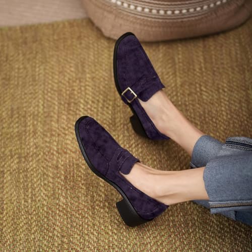 Image of MOOMMO Women Chunky Heel Penny Loafers Square Toe Buckle Slip On Comfort | Office Ladies Loafer Pumps 2 inch Stacked Block Heel Dress Loafers Oxfords Walking Dress Shoes Casual Size 4-11 M US