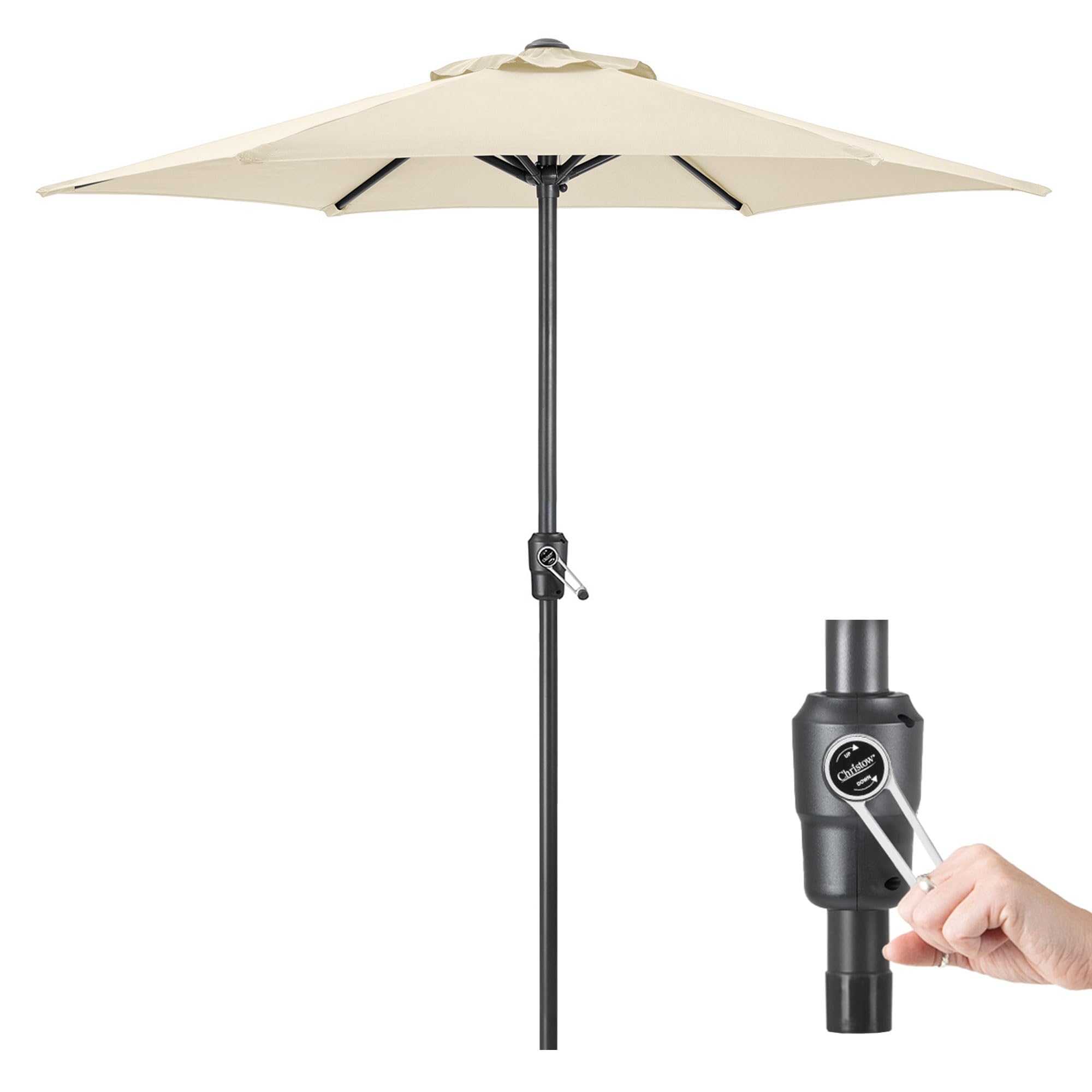 CHRISTOW Garden Parasol, Steel Pole, 2m, Cream