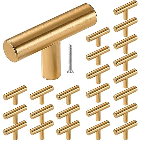 THSIREE 24 Pack Cabinet Knobs, T-Bar Cabinet Pulls Drawer Knobs, Modern Kitchen Drawer Handles Cabinet Hardware with Screws for Kitchen Cupboard and Dresser, Gold Cover