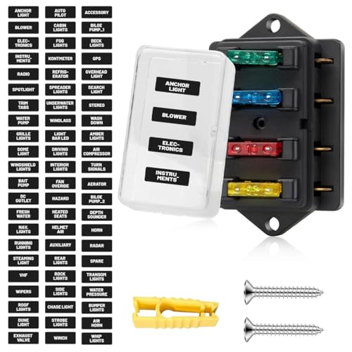 Image of STHIRA 4 Way Blade Fuse Box Holder, 10V-32V DC, Damp-Proof Cover, Black