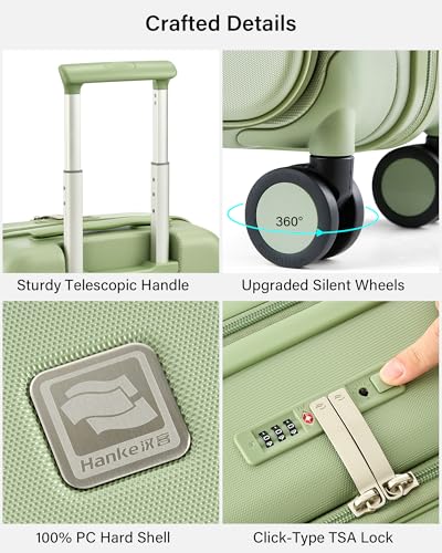 Image of Hanke Hardside Expandable Carry On Luggage, 20 Inch Top Opening Trunk Luggages with Spinner Wheels, All-PC Hard Shell Carry-On Suitcase, Lightweight & TSA Airline Approved (Bamboo Green, 46L)
