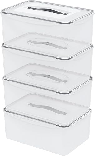 Paquete de 4 recipientes herméticos de plástico transparente para almacenamiento de alimentos, caja de plástico de 15 cuartos de galón con tapa