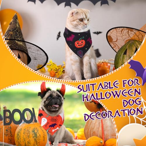 Image of Abbylike 50 Pcs Halloween Dog Bandanas Bulk, Pumpkin Ghost Bat Skull