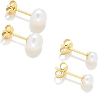 Vista 3 de Tienda Essentials 14K Gold or Sterling Silver Freshwater Pearl Stud Earring Set