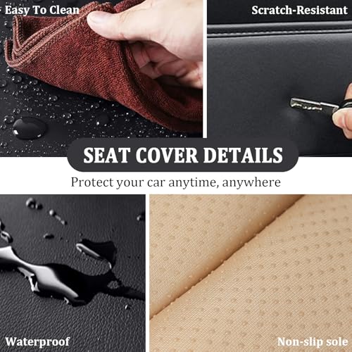 Image of Car Seat Covers Full Set for Kia Telluride 2020-2026, Anti-Slip Full Coverage Car Seat Covers, Waterproof Nappa Leather Car Seat Cover Sets(5 Seats with Headrests /Black Red)