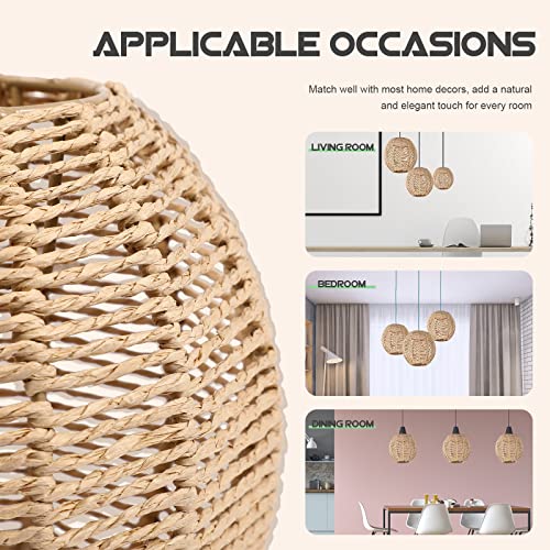 Image of Small Wicker Lamp Shade for Hanging Lamp, 5.5Inch Woven Pendant Rattan Light Fixture Shade for Living Room Bedroom Restaurant Ceiling (15 x 15 cm)