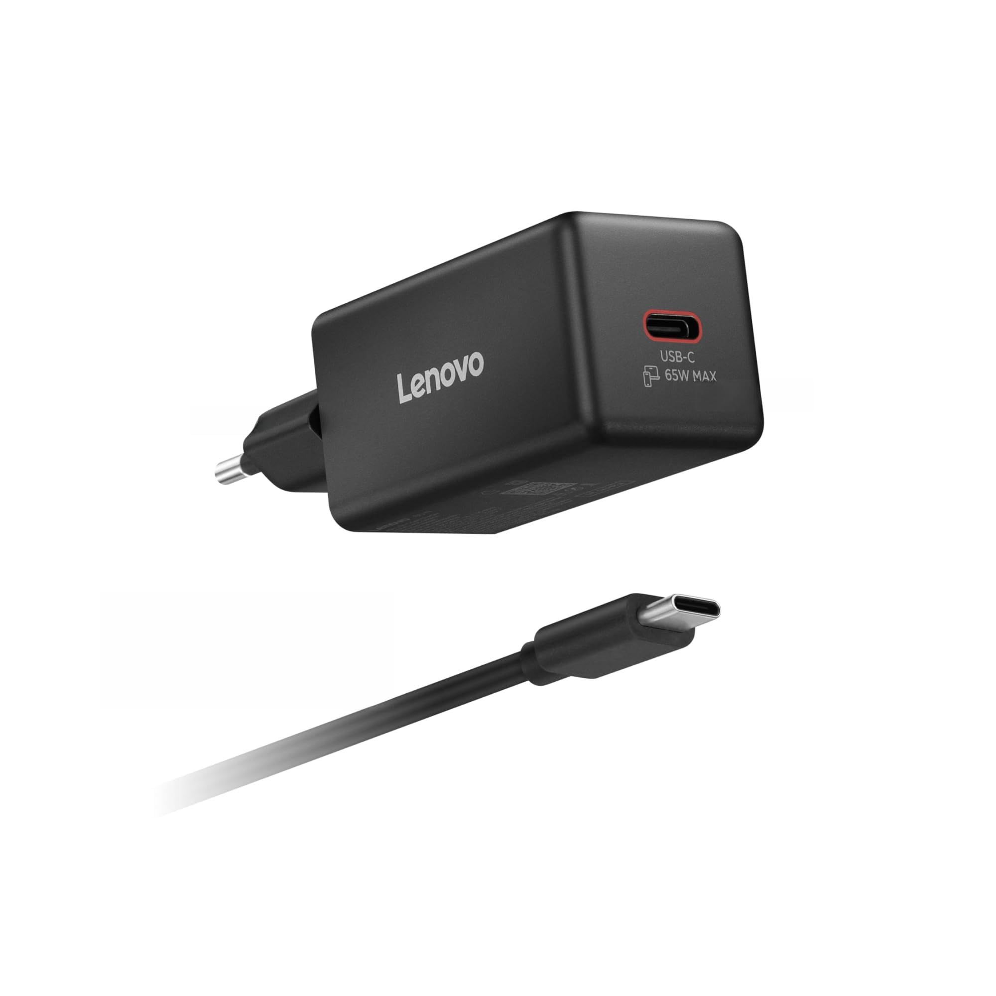 Lenovo 65W Mini USB-C GaN Charger, caricatore compatto con 1 porta USB-C 65W e cavo rimovibile da 2 m, per notebook e dispositivi mobili