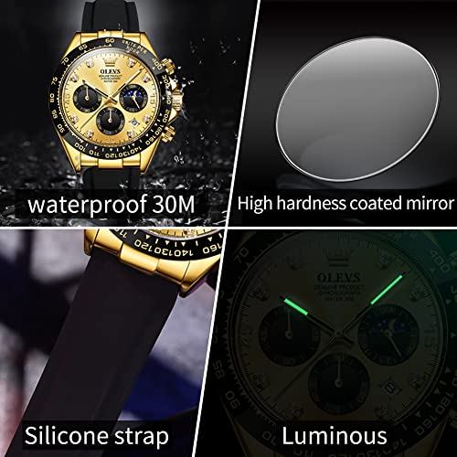 Image of OLEVS Men's Watches Chronograph Multifunction Sport Silicone Luxury Diamond Moon Phase Quartz Male Watch Waterproof Wrist Watch