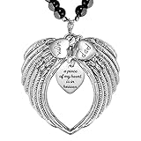 Memorial Gift for Loss of Mother and Father, Silver Angel Wings A Piece of My Heart is in Heaven Rear View Mirror Car Charm, Mom Dad Angel Ornament, Sympathy Gift, Condolence Gift
