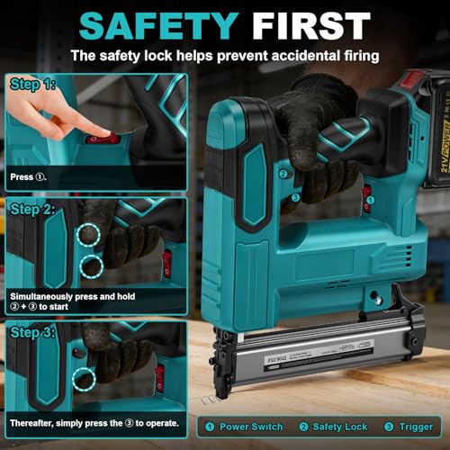 18GA Cordless Brad Nailer with 2 x 3.0Ah Battery for Makita 18V, 2 in 1 Electric Nail Gun/Staple Gun, 500 Nails & 500 Staples, Single & Contact Firing Modes for Home Improvement, DIY Woodworking thumbnail 7
