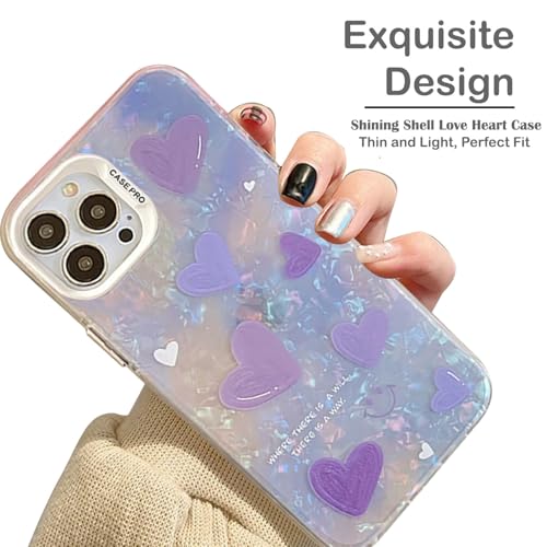 Image of mobistyle Designed for iPhone 16 Pro Cover Cool Shining Shell Love Heart Pattern Design with TPU Edges Phone Back Cover Case for Girls Women (Purple)
