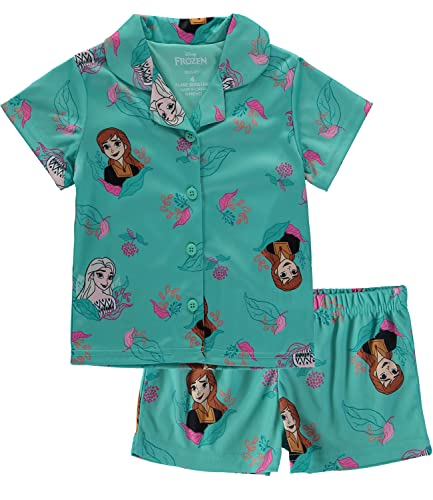 Disney Sleepwear Girls' Frozen Elsa and Anna Summer Shortie Pajama (6) Teal