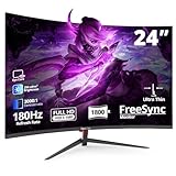 ZovvJee 24 Inch Curved Gaming Monitor180Hz, FHD 1080p 1ms Response, FreeSync, 98% sRGB, Ultra-Thin Bezel, 178° Viewing Angle, HDMI/DisplayPort, Mural 75x75mm