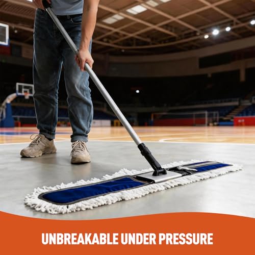 Image of CLEANHOME 36 inch Commercial Dust Mop for Hardwood Floors, Blue | 59 inch Long Handle,Heavy Duty, Hotel Company Household Cleaning Supplies, For Hardwood, Tiles, Marble