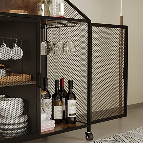 Easyzon Industrial Coffee Bar Cabinet, Rolling Liquor Cabinet Bar For Home With Metal Mesh Doors, Bar Unit On Wheels #TOP3