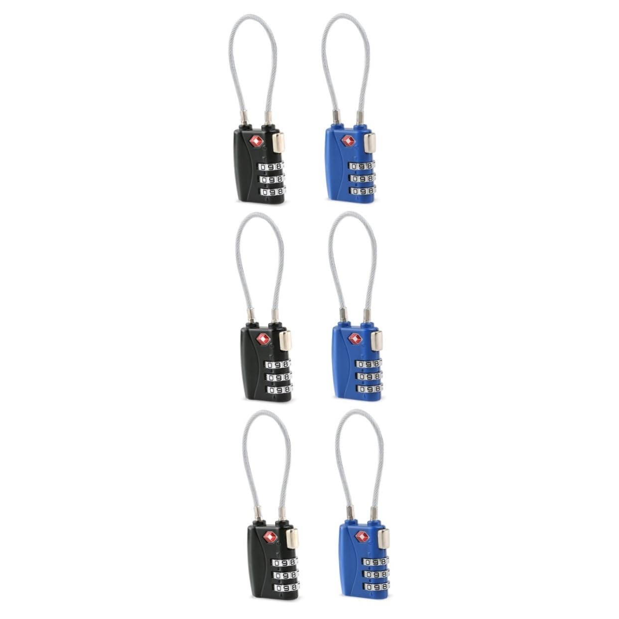 Tofficu 6 pezzi Serrature Tsa con Cavo per Valigia Lucchetti Combinazione Colori Nero e Blu Bagagli e Armadietti Facile da Usare e Sicuro