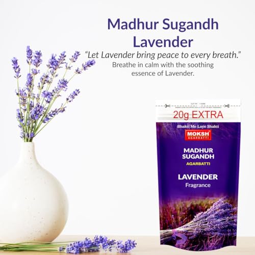 Image of Moksh Madhur Sugandh Agarbatti Combo Pack of 9 - Chandan (1), Gulab (2), Lavender (2), Mogra (2) & Rajnigandha (2) - Made with Charcoal Powder, Sawdust, Bamboo & Perfume - for Puja & Meditation