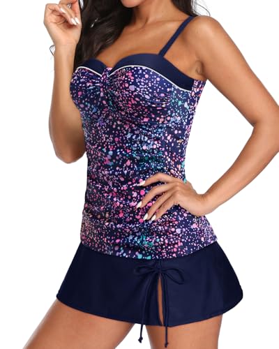 Image of Yonique Womens Underwire Tankini Swimsuits with Skirt Two Piece Bathing Suits Tummy Control Swimwear