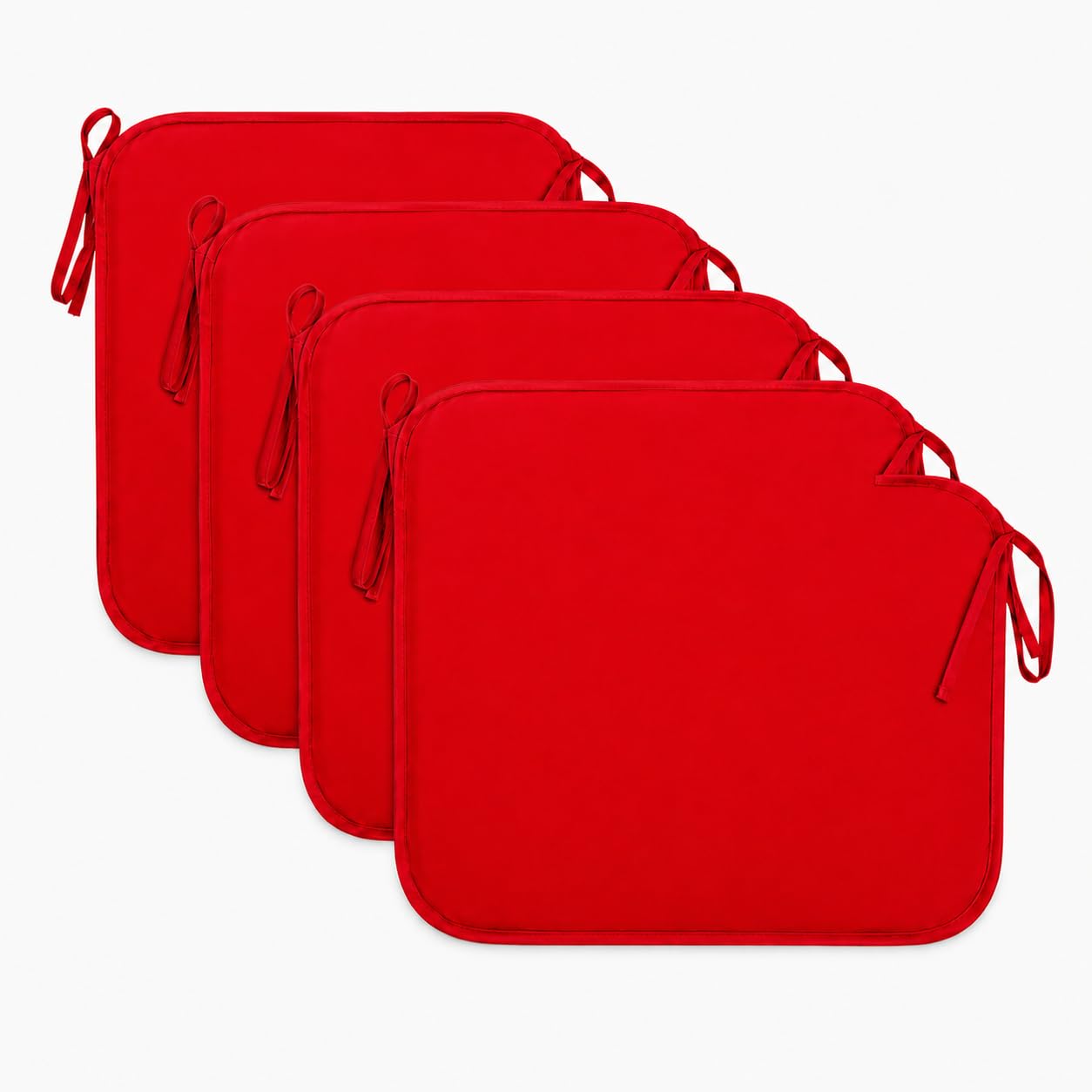 INSAFIANS Pack of 4 Waterproof Chair Seat Pads Comfortable Tie-On Cushions for Dining Patio Kitchen Chairs Outdoor Seating (Red)