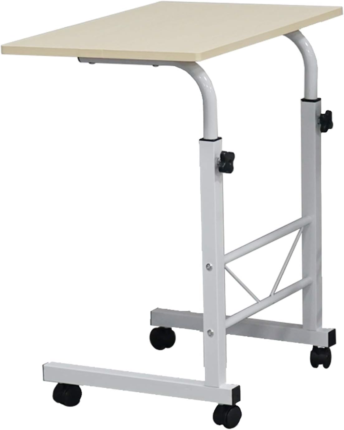 Snack Sofa TV Tray Side End Table Adjustable Height with Baffle for Living Room Bed, Portable Wood Laptop Stand Computer Desk Lazy Table with 4 Wheels, 2 Lockable (US Stock)
