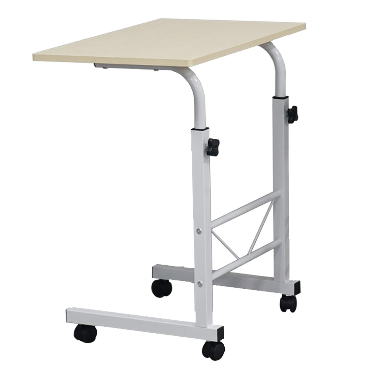 Snack Sofa TV Tray Side End Table Adjustable Height with Baffle for Living Room Bed, Portable Wood Laptop Stand Computer Desk Lazy Table with 4 Wheels, 2 Lockable (US Stock)