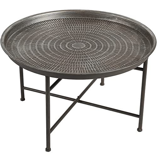 Yusong Coffee Table, BohoChic Hammered Metal Tray Coffee Table
