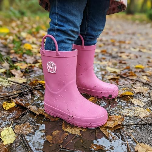 STELLE Toddler Rain Boots Natural Rubber Rainboots Kids Girls Boys Waterproof Easy On Handles Non-Slip Sole(Gumball Pink,7MT-CA)