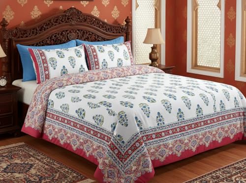 Pure Cotton King Size (90x108) Floral Printed Double Bedsheet with 2 Pillow Covers || Premium Designer Bedroom Bedding Set | Comfortable & Washable Bedsheet for Home & Hotel Use || 240 TC (Red)