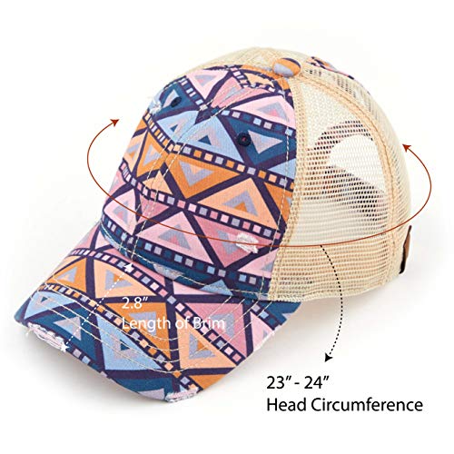 Image of C.C Exclusives Washed Distressed Cotton Denim Criss-Cross Ponytail Hat Baseball Cap Bundle Hair Tie (BT-1007)