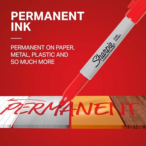 Image of Sharpie Permanent Markers, Fine Tip, Red, 12 Count - Office Supplies, Quick Drying, Fade Resistant, For Plastic, Metal, Wood, And More