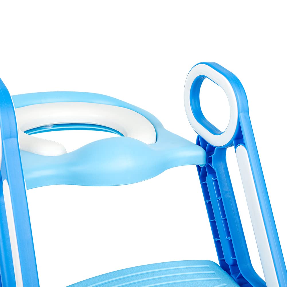 Riduttore WC Bambini Antiscivolo, Riduttore Water Bambini con Scaletta, Vasino per Bambini WC, Riduttore Ovetto Adattatore WC per Bambini, Adatto per Tazze WC a V, U, O (Blu)