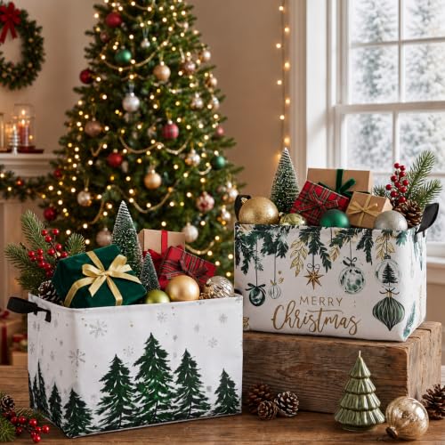 Image of Chunful 4 Pack Winter Storage Baskets, Christmas Tree Containers for Gifts