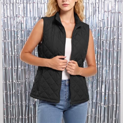 XOGWVJ Womens Puffer Vest Lightweight Quilted Sleeveless Full Zip Stand Collar Warm Casual Fall Winter Outerwear Jacket Coat Cute Puffer Vests for Women Black S - image 5