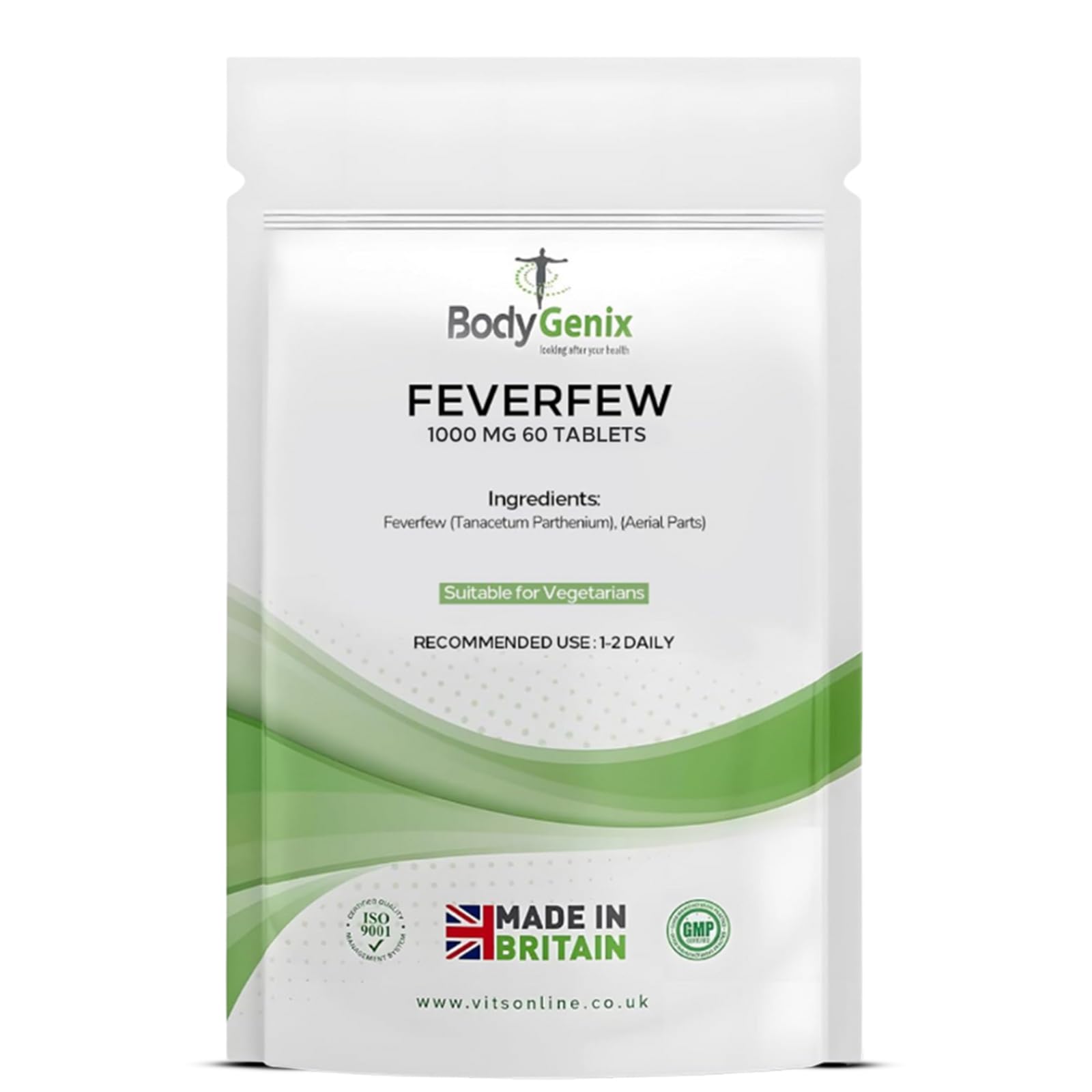 Feverfew 1000mg Tablets - Headaches Relief Joints Health Anti Inflammatory Natural Supplement - 60 Tablets 2 Month Supply