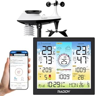 Raddy WF-120C Professional WiFi Weather Station Wireless, Indoor Outdoor Temperature & Humidity Monitor with 7-in-1 Outdoor Sensor, Rain Gauge, Wind Speed, Weather Forecast, UV & Light Index