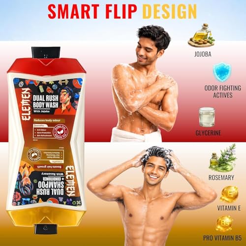 Image of Elemen Dual Rush Bodywash + Shampoo (500ml) & Vitamin C Face Wash (120ml) - Energizing All-in-One Shower & Skin Brightening Set