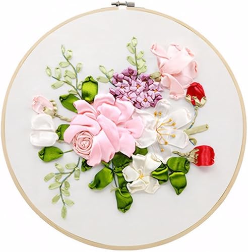 Gogobear Kit de bordado de flores de cinta de seda para manualidades, costura hecha a mano, decoración de pared 3D, imágenes colgantes con vendaje