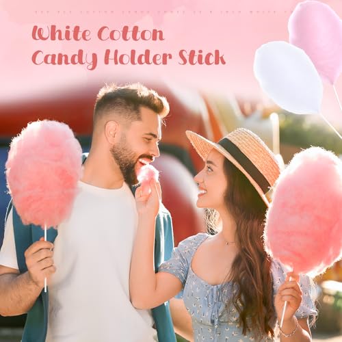 Image of Honeydak 100 Pcs Cotton Candy Cones 13.8 Inch White Cotton Candy Sticks for Sugar Making Supplies White Holder Sticks for Birthday Parties Festivals