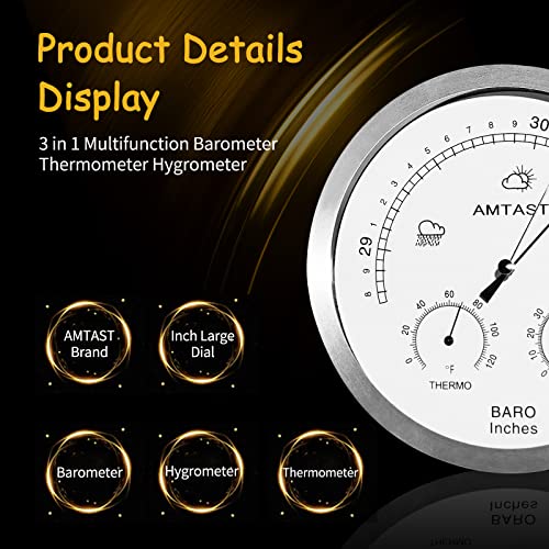 Amtast AW007A 5.2 Inch Diameter Dial Type Barometer Thermometer Hygrometer 3 In 1 Multifunction, Pure Mechanical Dial Barometric Pressure Weather Station (Imperial) Aw007A thumb #2